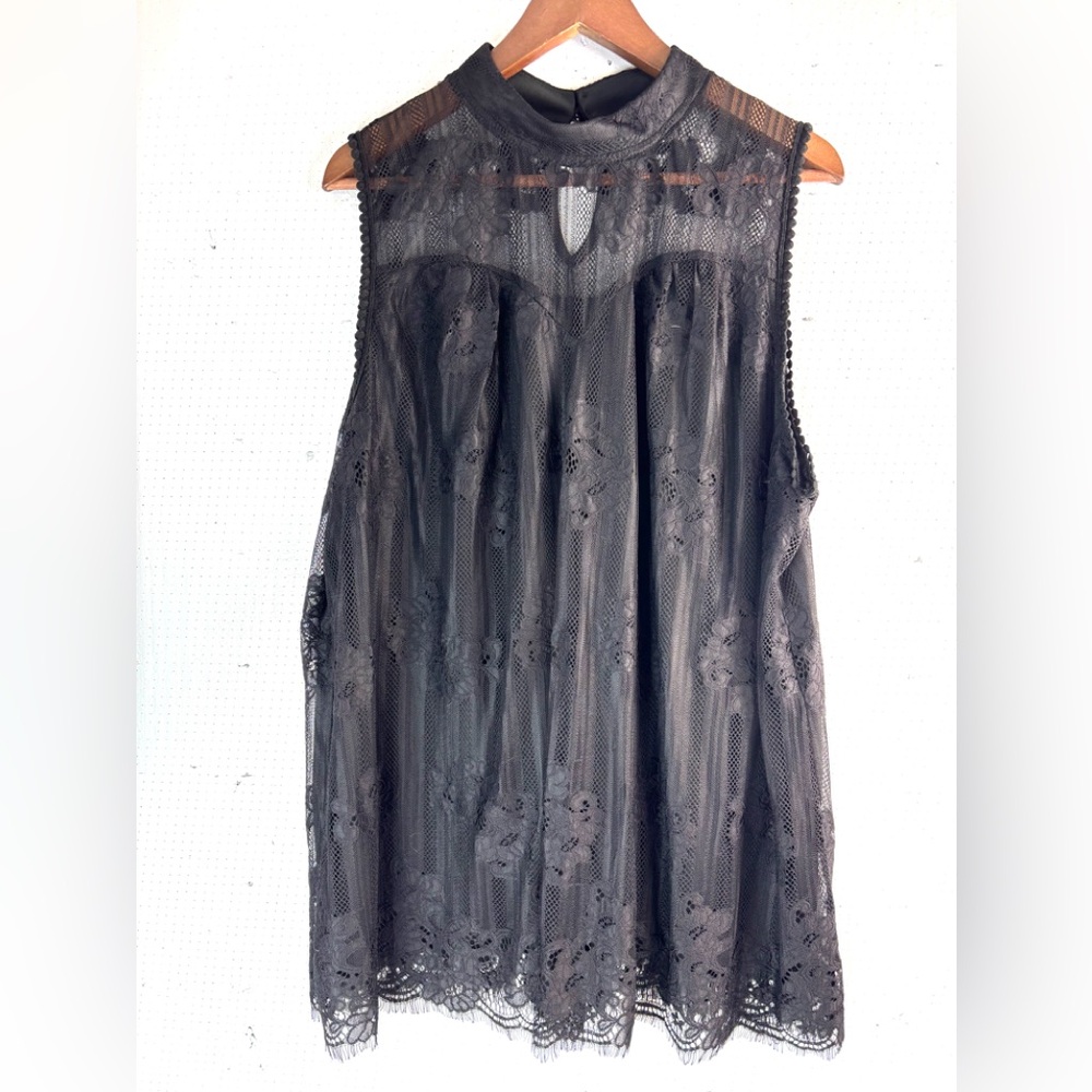 Eve & Maddie 2X Fairygoth High Neck  Sleeveless Lace Top in Black - Picture 9 of 9